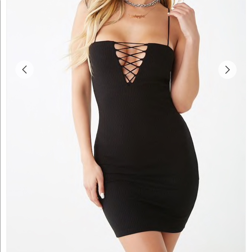 5 for $50 Ribbed lace up black dress